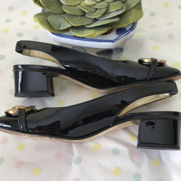 JUICY COUTURE Made in Italy Black Patent Leather Sling Back 2” Heels Size 6 - Picture 2 of 8
